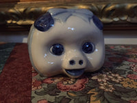 Vintage Blue and White Porcelain Piggy Bank Dutch Windmill Pattern Hand Painted