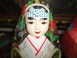 Japanese Wedding Dolls Bride Groom Set Kimono Brocade Glass Eyes Hand Painted 7"