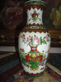 Antique Chinese 2 Oriental Porcelain Vase Set Hand Painted Gold Trimmed 6.5 inch