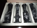Vintage Taiwan Solid Marble Artcraft Boxed Set 6 Vases Carved Chinese Scenes