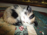 Real Fur Sleeping Kitten Tiger Striped Cat Brooch Jewelry 3 inch