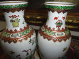 Antique Chinese 2 Oriental Porcelain Vase Set Hand Painted Gold Trimmed 6.5 inch