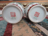 Antique Chinese 2 Oriental Porcelain Vase Set Hand Painted Gold Trimmed 6.5 inch