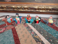 Antique Chinese Hand Painted Clay Figurines Set 5 Men and Women Riding Animals