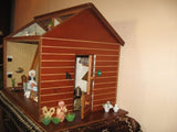 Antique German 1950s Wooden Doll Farm House 2 Story Includes Miniatures