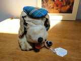 Antique UK England 1939 Sherlock Holmes Dog w Pipe Silk Plush Tartan Fabric