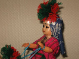 Peru Lady Doll Riding a Lama or Llama Plush Handmade 1980s Rare