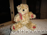 Antique 1960s Shaggy Brown Plush Teddy Red Plaid Paws L1216