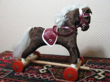 Old Vintage Germany 1960s Horse on Wheels with Doll
