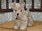 Antique 1950s Anker Germany Standing Mohair Terrier Dog 8" Glass Eyes Bakelite