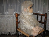 Old Antique German White Grey Monkey Artificial  Plush 28.7 Inch 73 CM 1920s