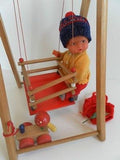 Vintage ES Germany Doll with Beechwood Baby Swing Set Wooden Duck