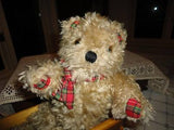 Antique 1960s Shaggy Brown Plush Teddy Red Plaid Paws L1216