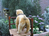 Antique 1940s Large German Beige Gold Mohair Boxer Dog Wood Filled Stands 17in.