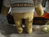 Antique Beige Wooly Plush Teddy Bear in Sweater 18 Inch Big 1960s