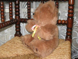 Vintage Dutch Furry Grizzly Bear Yellow & Pink Bow
