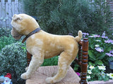 Antique 1940s Large German Beige Gold Mohair Boxer Dog Wood Filled Stands 17in.