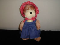 Dakin Dog Plush Stuffed Animal Wearing Bonnet Denim Dress Vintage 1981