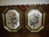Vintage Flower Bouquet Art Set Satin Material Wood Frame Wall Home Decor