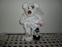Russ Berrie Miniature Bride & Groom Bears / Bridal Dog Stuffed Plush Lot of 3