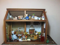 Antique German 1950s Wooden Doll Farm House 2 Story Includes Miniatures