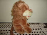 Antique Brown Mohair Lion Glass Eyes 12 Inch Sitting Heavy Wood Fiber 1950s