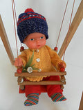 Vintage ES Germany Doll with Beechwood Baby Swing Set Wooden Duck