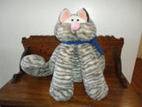 Vintage Grey Striped CAT Jumbo DOOR STOP Plush VERY HEAVY