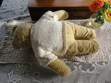 Antique Beige Wooly Plush Teddy Bear in Sweater 18 Inch Big 1960s