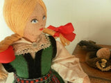 Antique Europe 1950s Doll & Oak Wooden Blanket Box Handmade w Accessories