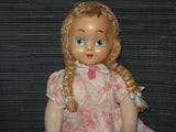 Old Antique 1950's Doll Cloth Body Wood Fibers 15 inch