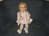 Old Antique 1950's Doll Cloth Body Wood Fibers 15 inch