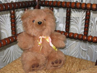 Vintage Dutch Furry Grizzly Bear Yellow & Pink Bow