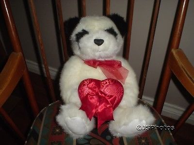 Gund Panda Bear Velvet Heart Box 14 inch 2001 Rare 46210