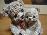Vintage Father Bear with Baby Boy Son Reading Book Painted Carved Stone Figurine