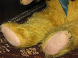 Antique Old Sonneberg Germany Yellow Golden Mohair Bear Green Eyes 18 Inch