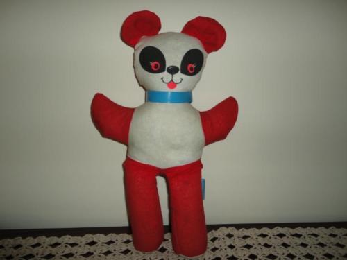 Antique 1960s Ganz Bros Toys Cotton Panda Bear Red White 14 inch Rare