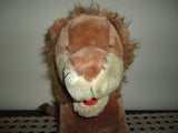 Antique Brown Mohair Lion Glass Eyes 12 Inch Sitting Heavy Wood Fiber 1950s