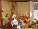 Antique German 1950s Wooden Doll Farm House 2 Story Includes Miniatures