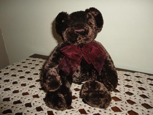 Chocolate Brown Teddy Bear Burgundy Chiffon Ribbon