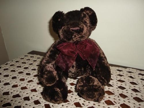 Chocolate Brown Teddy Bear Burgundy Chiffon Ribbon