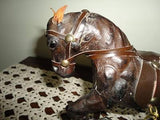 Vintage Leather Horse Figurine Handmade Very Detailed Rare