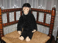 Old Antique German Black Monkey 20 Inch 51 CM Artificial Silk Mohair 1930s