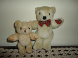 2 Vintage Classic Jointed Teddy Bears Plush Beige 5 and 7.5 inch Felt Plaid Paws