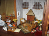 Antique German 1950s Wooden Doll Farm House 2 Story Includes Miniatures