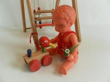 Vintage ES Germany Doll with Beechwood Baby Swing Set Wooden Duck