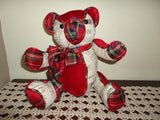 Christmas Bear Red Velvet Plaid & Canvas Fabric with Sleigh Bell