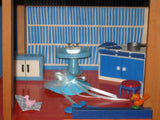 Old Vintage Dutch Holland Sio Doll House Blue Roof w Miniatures Tin Rico Spain