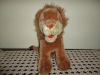 Antique Brown Mohair Lion Glass Eyes 12 Inch Sitting Heavy Wood Fiber 1950s