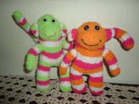 2 Handmade Terrycloth MONKEYS Button Eyes 7 inch Stripes